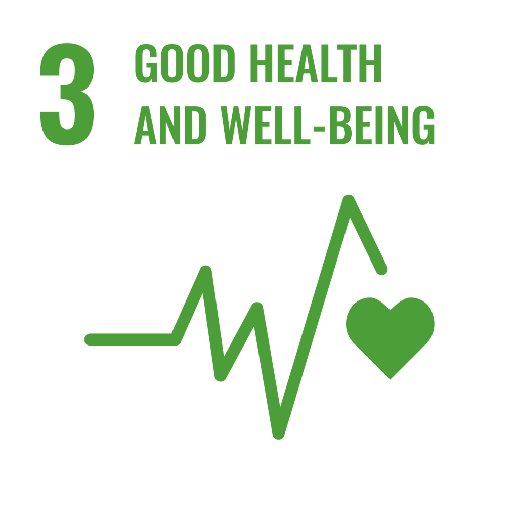 SDG 3 Good Health and Well‑Being icon showing a heart symbol with a heartbeat line representing healthcare and well‑being.