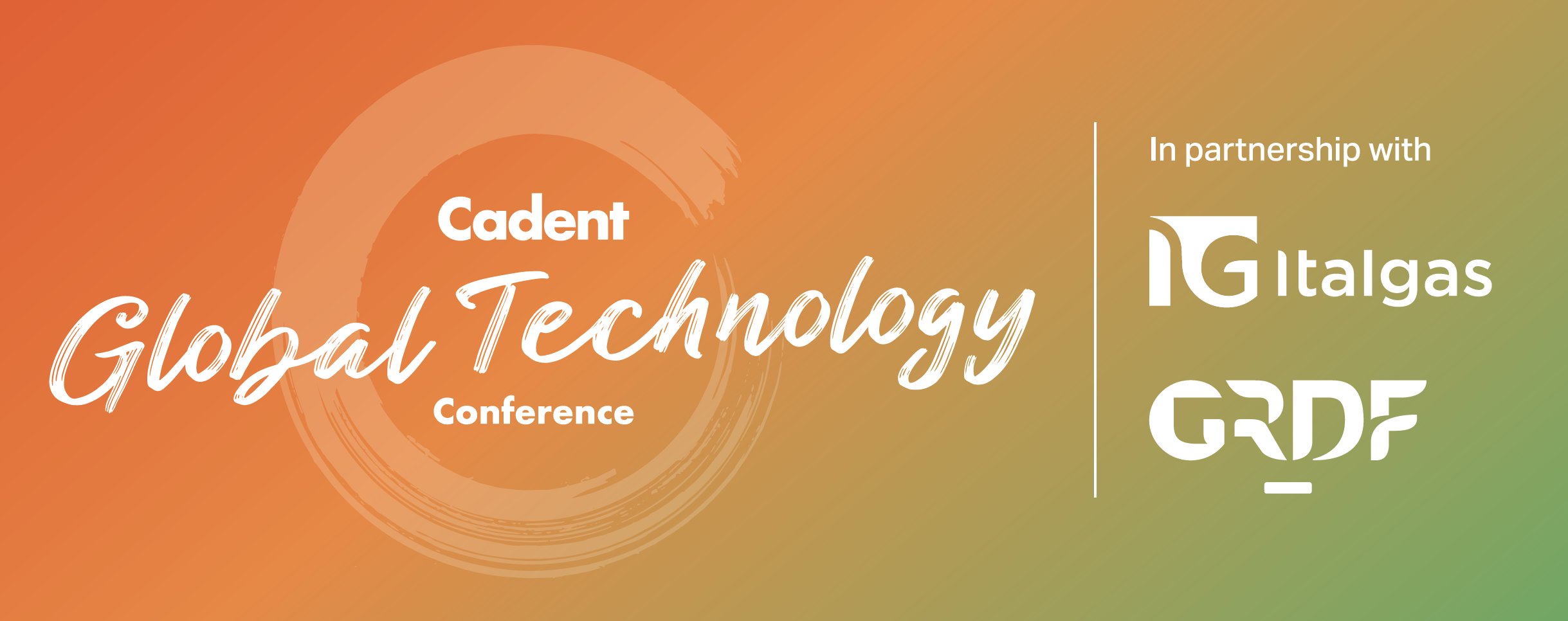 Banner promoting the Cadent Global Technology Conference and partnership logos of Italgas and GRDF.
