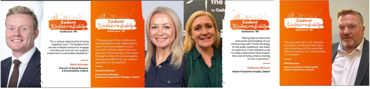 Conference speaker portraits and quotes for Cadent Vulnerability Conference ’24.