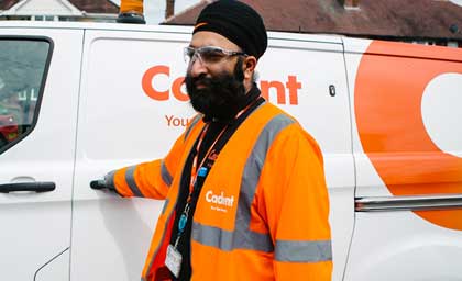 Cadent engineer opening the Cadent van door near the site.