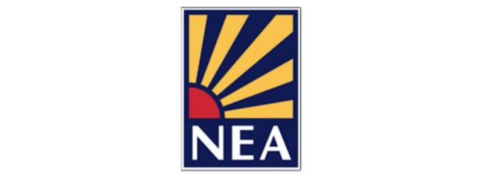Logo for NEA featuring a stylized sun on a blue background with yellow rays and a red semicircle. Below, the text reads "Action for Warm Homes."