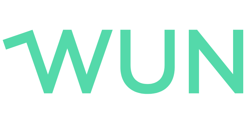 Logo consisting of the letters ‘WUN’ in large, bold, mint-green text