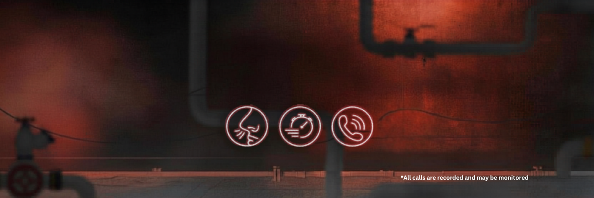 Graphic urging to call The Gas Emergency Service on 0800 111 999 if gas is smelled, with a reminder to save the number in your phone for emergencies.