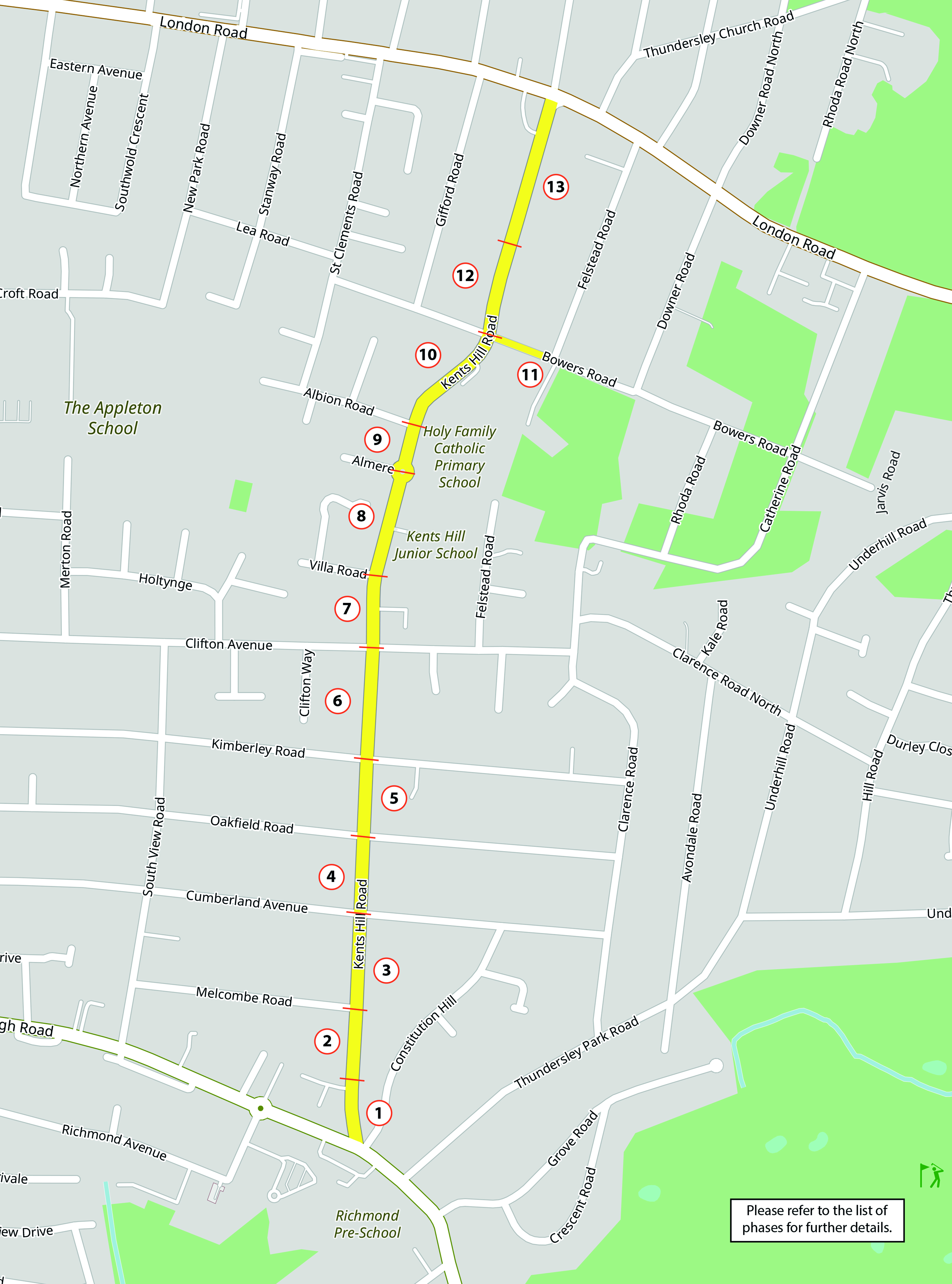 Map of Benfleet for Second phase of work in stages