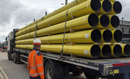 Pipe delivery at Ashton Old Road